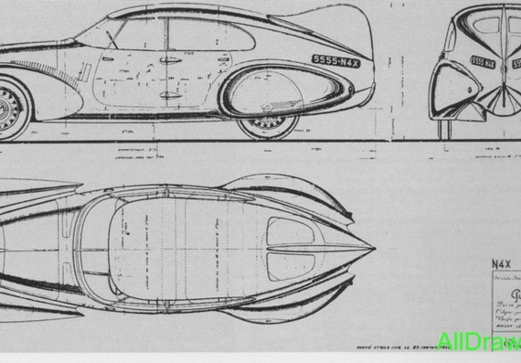 Peugeot Aerodynamique N4X (1937) (Пежо Аэродинамик Н4X (1937)) - чертежи (рисунки) автомобиля